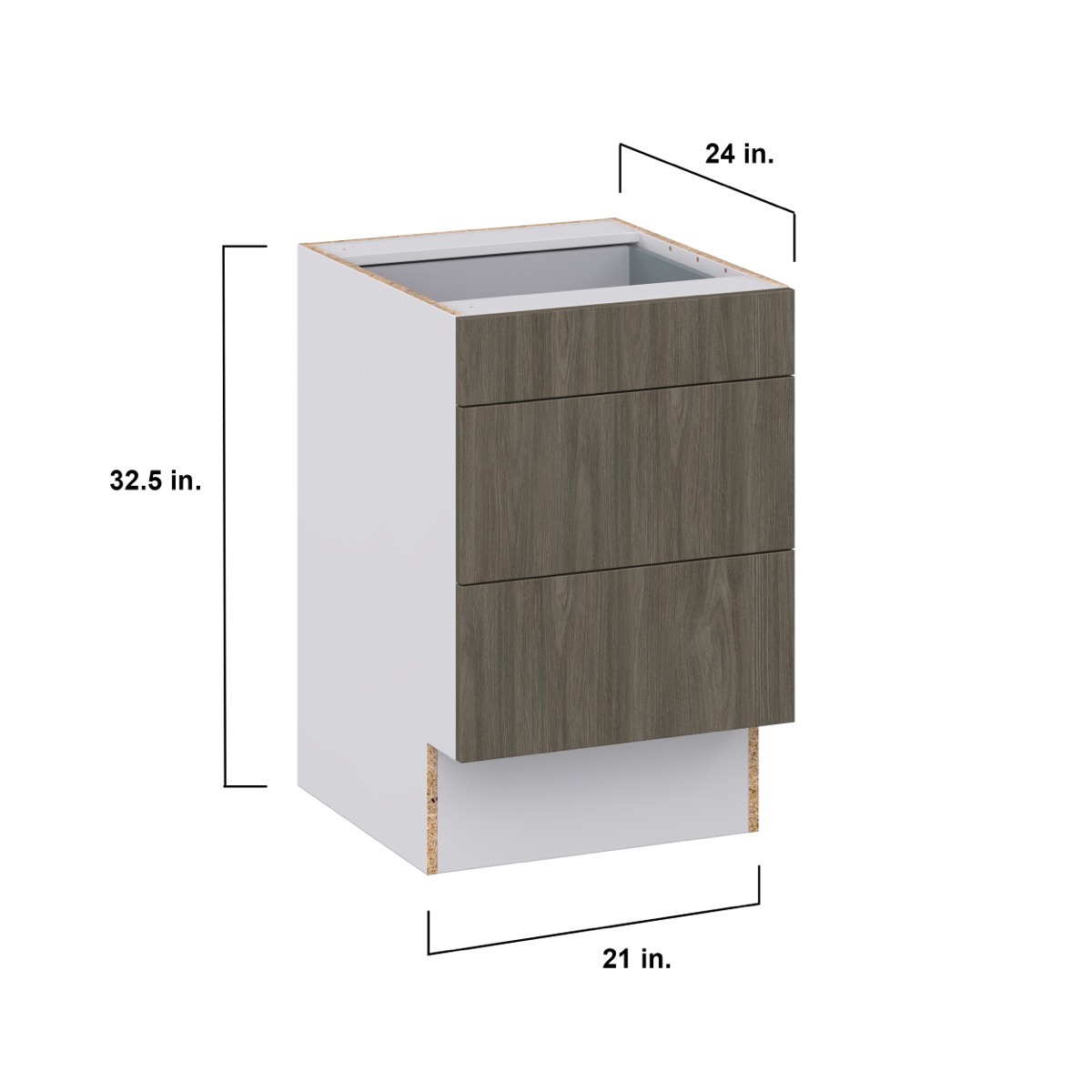 Cordyline Textured Slab Walnut Assembled 21 in. W x 32.5 in. H x 24 in. D ADA Drawer Base Cabinet with 3 Drawers
