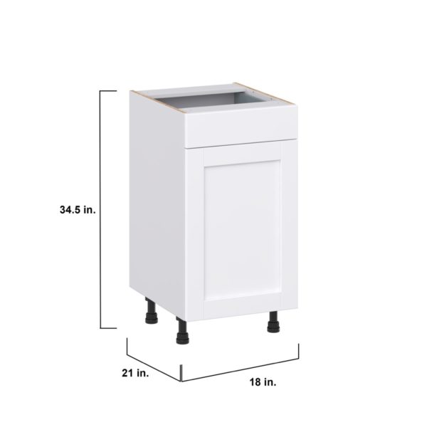 Dahlia Bright White Shaker Assembled 18 in. W x 34.5 in. H x 21 in. D Vanity Base Cabinet with 1 Drawer