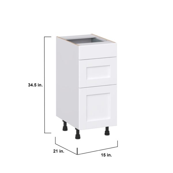 Dahlia Bright White Shaker Assembled 15 in. W x 34.5 in. H x 21 in. D Vanity Drawer Base Cabinet with 3 Drawers