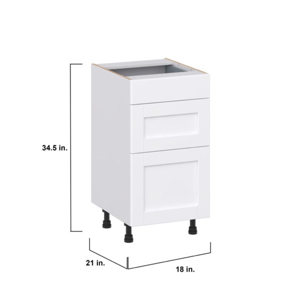 Dahlia Bright White Shaker Assembled 18 in. W x 34.5 in. H x 21 in. D Vanity Drawer Base Cabinet with 3 Drawers