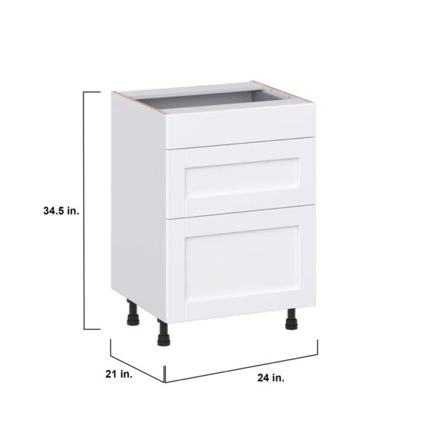 Dahlia Bright White Shaker Assembled 24 in. W x 34.5 in. H x 21 in. D Vanity Drawer Base Cabinet with 3 Drawers