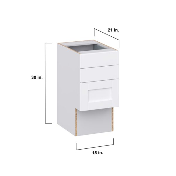 Dahlia Bright White Shaker Assembled 15 in. W x 30 in. H x 21 in. D Vanity ADA Drawer Base Cabinet with 3 Drawers