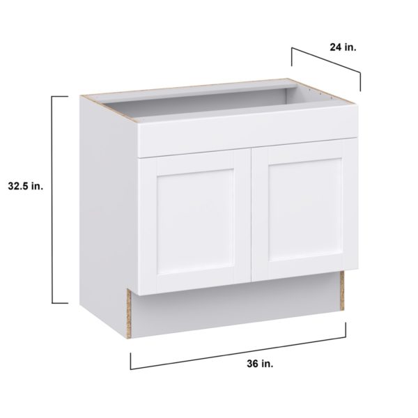 Dahlia Bright White Shaker Assembled 36 in. W x 32.5 in. H x 24 in. D ADA Sink Base With Removable Front Cabinet