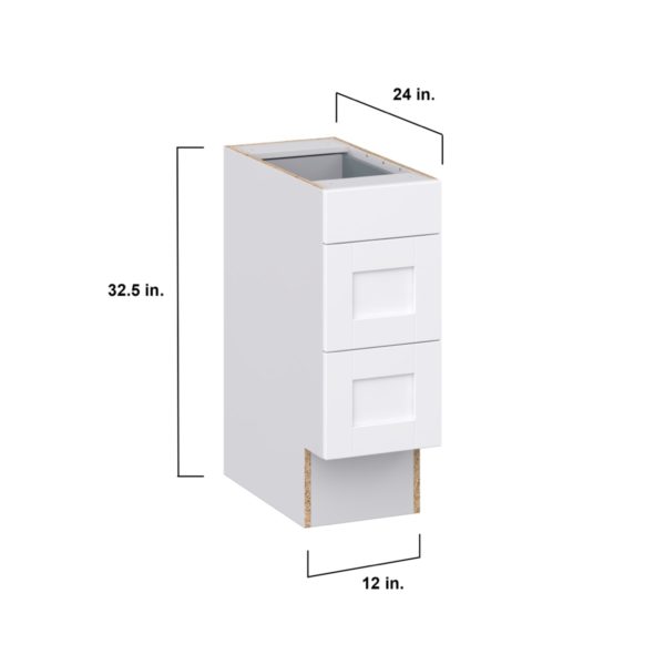 Dahlia Bright White Shaker Assembled 12 in. W x 32.5 in. H x 24 in. D ADA Drawer Base Cabinet with 3 Drawers