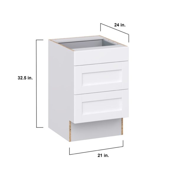 Dahlia Bright White Shaker Assembled 21 in. W x 32.5 in. H x 24 in. D ADA Drawer Base Cabinet with 3 Drawers