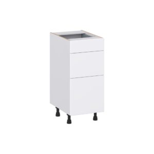 Lily Bright White Slab Assembled 15 in. W x 34.5 in. H x 21 in. D Vanity Drawer Base Cabinet with 3 Drawers