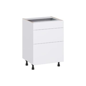 Lily Bright White Slab Assembled 24 in. W x 34.5 in. H x 21 in. D Vanity Drawer Base Cabinet with 3 Drawers