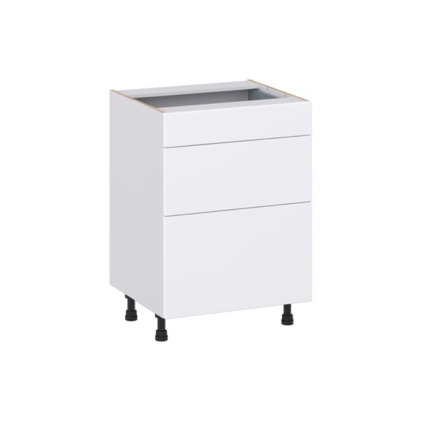 Lily Bright White Slab Assembled 24 in. W x 34.5 in. H x 21 in. D Vanity Drawer Base Cabinet with 3 Drawers