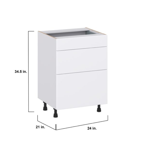 Lily Bright White Slab Assembled 24 in. W x 34.5 in. H x 21 in. D Vanity Drawer Base Cabinet with 3 Drawers