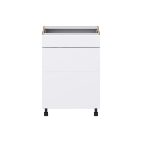 Lily Bright White Slab Assembled 24 in. W x 34.5 in. H x 21 in. D Vanity Drawer Base Cabinet with 3 Drawers