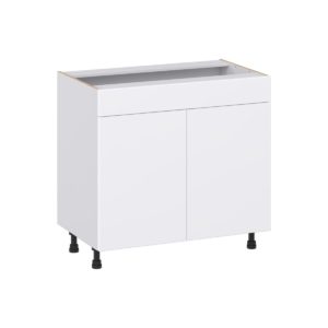 Lily Bright White Slab Assembled 36 in. W x 34.5 in.H x 21 in. D Vanity Sink Base Cabinet with False Front