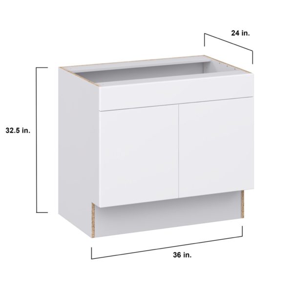 Lily Bright White Slab Assembled 36 in. W x 32.5 in. H x 24 in. D ADA Sink Base With Removable Front Cabinet