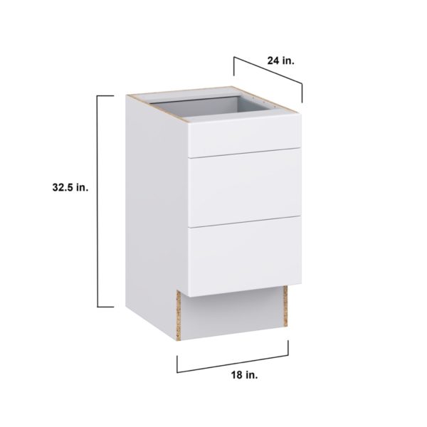 Lily Bright White Slab Assembled 18 in. W x 32.5 in. H x24 in. D ADA Drawer Base Cabinet with 3 Drawers