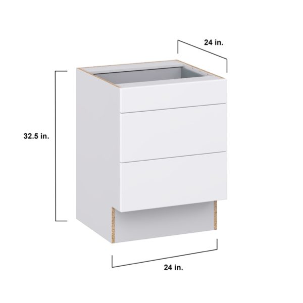 Lily Bright White Slab Assembled 24 in. W x 32.5 in. H x 24 in. D ADA Drawer Base Cabinet with 3 Drawers