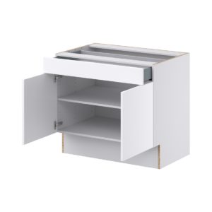 Lily Bright White Slab Assembled 36 in. W x 32.5 in. H x 24 in. D Accessible ADA Base Cabinet with 1 Drawer