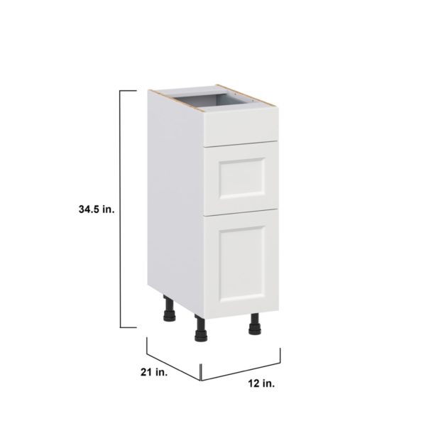 Magnolia Painted Bright White Recessed Assembled 12 in. W x 34.5 in. H x 21 in. D Vanity Drawer Base Cabinet with 3 Drawers