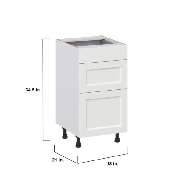 Magnolia Painted Bright White Recessed Assembled 18 in. W x 34.5 in. H x 21 in. D Vanity Drawer Base Cabinet with 3 Drawers