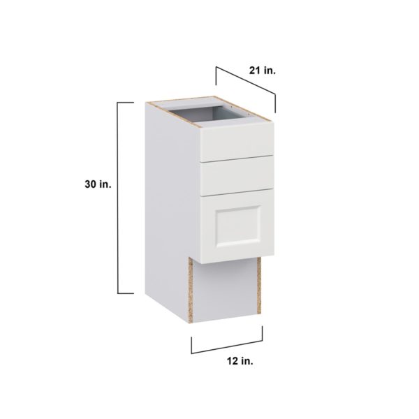 Magnolia Painted Bright White Recessed Assembled 12 in. W x 30 in. H x 21 in. D Vanity ADA Drawer Base Cabinet with 3 Drawers