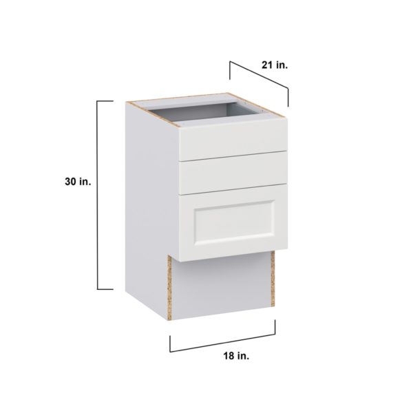 Magnolia Painted Bright White Recessed Assembled 18 in. W x 30 in. H x 21 in. D Vanity ADA Drawer Base Cabinet with 3 Drawers