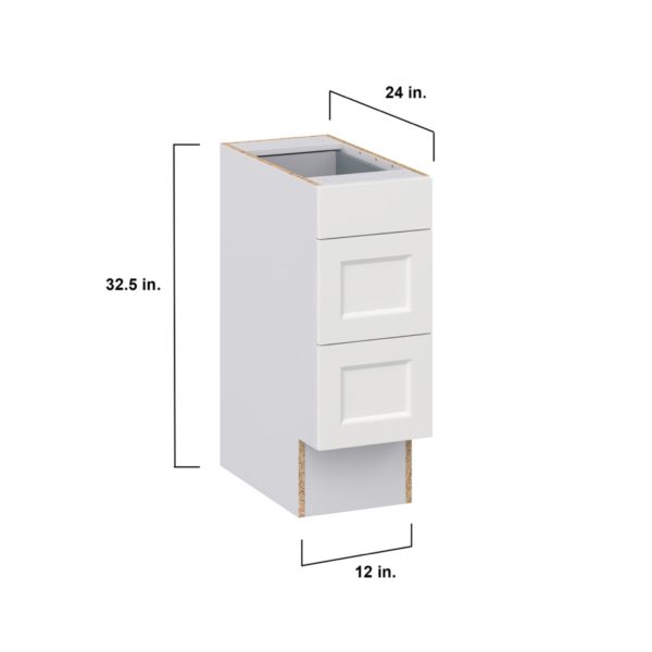 Magnolia Painted Bright White Recessed Assembled 12 in. W x 32.5 in. H x 24 in. D ADA Drawer Base Cabinet with 3 Drawers