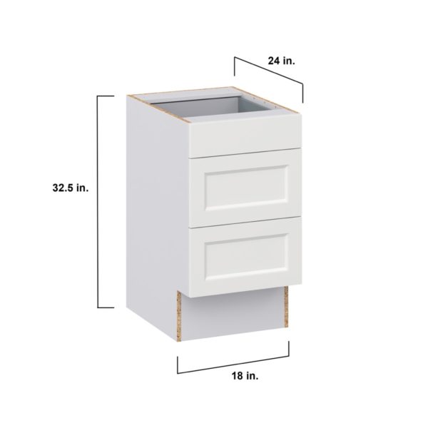 Magnolia Painted Bright White Recessed Assembled 18 in. W x 32.5 in. H x24 in. D ADA Drawer Base Cabinet with 3 Drawers