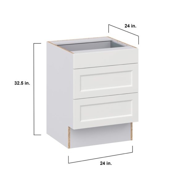 Magnolia Painted Bright White Recessed Assembled 24 in. W x 32.5 in. H x 24 in. D ADA Drawer Base Cabinet with 3 Drawers