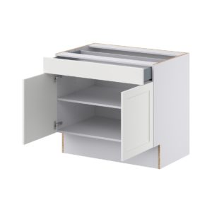 Magnolia Painted Bright White Recessed Assembled 36 in. W x 32.5 in. H x 24 in. D Accessible ADA Base Cabinet with 1 Drawer