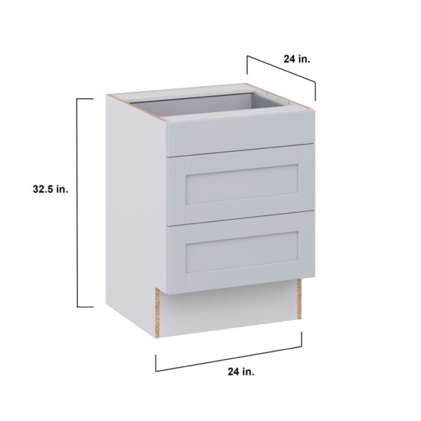 Sea Holly Light Gray Shaker Assembled 24 in. W x 32.5 in. H x 24 in. D ADA Drawer Base Cabinet with 3 Drawers