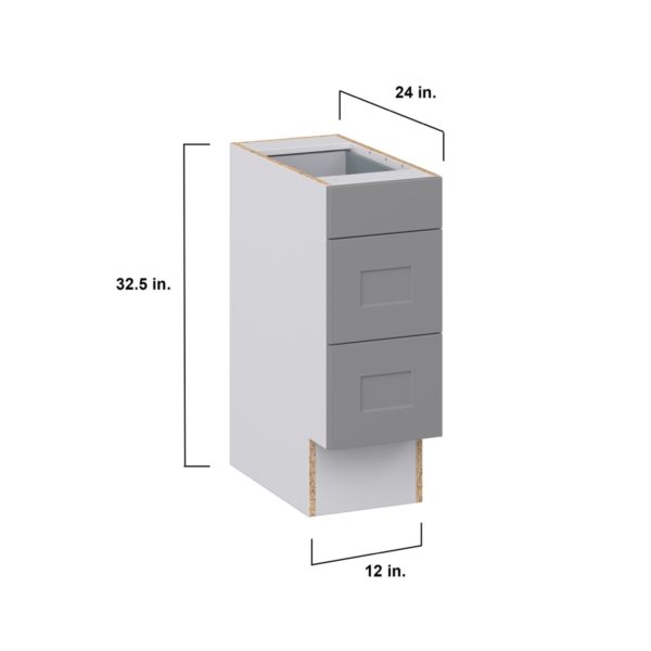 Willow Painted Slate Gray Shaker Assembled 12 in. W x 32.5 in. H x 24 in. D ADA Drawer Base Cabinet with 3 Drawers