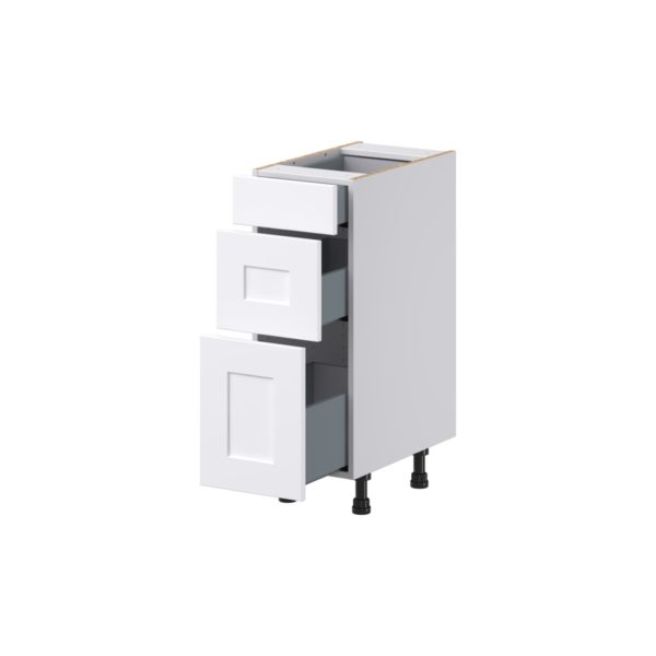 Jasmine Painted Warm White Shaker Assembled 12 in. W x 34.5 in. H x 21 in. D Vanity Drawer Base Cabinet with 3 Drawers