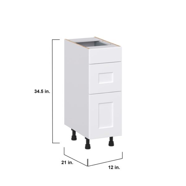 Jasmine Painted Warm White Shaker Assembled 12 in. W x 34.5 in. H x 21 in. D Vanity Drawer Base Cabinet with 3 Drawers