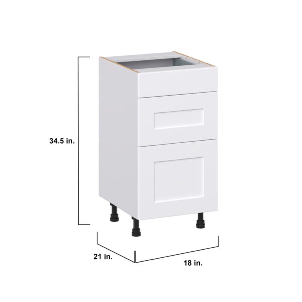 Jasmine Painted Warm White Shaker Assembled 18 in. W x 34.5 in. H x 21 in. D Vanity Drawer Base Cabinet with 3 Drawers