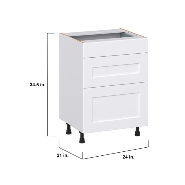 Jasmine Painted Warm White Shaker Assembled 24 in. W x 34.5 in. H x 21 in. D Vanity Drawer Base Cabinet with 3 Drawers