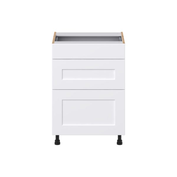 Jasmine Painted Warm White Shaker Assembled 24 in. W x 34.5 in. H x 21 in. D Vanity Drawer Base Cabinet with 3 Drawers