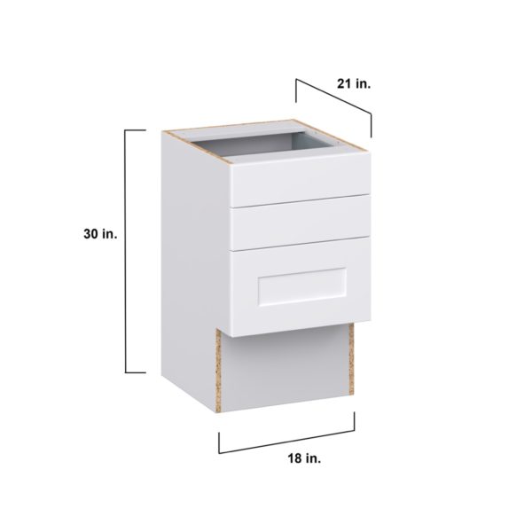 Jasmine Painted Warm White Shaker Assembled 18 in. W x 30 in. H x 21 in. D Vanity ADA Drawer Base Cabinet with 3 Drawers