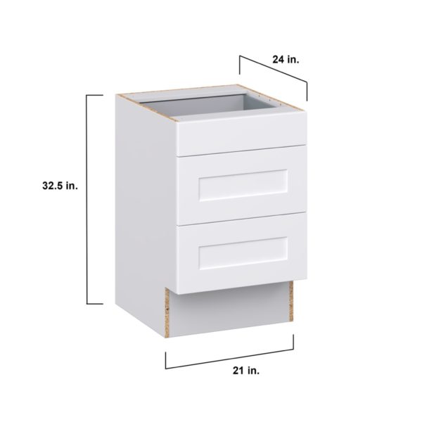 Jasmine Painted Warm White Shaker Assembled 21 in. W x 32.5 in. H x 24 in. D ADA Drawer Base Cabinet with 3 Drawers