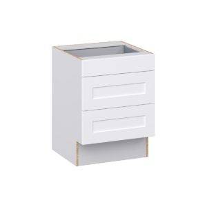 Jasmine Painted Warm White Shaker Assembled 24 in. W x 32.5 in. H x 24 in. D ADA Drawer Base Cabinet with 3 Drawers