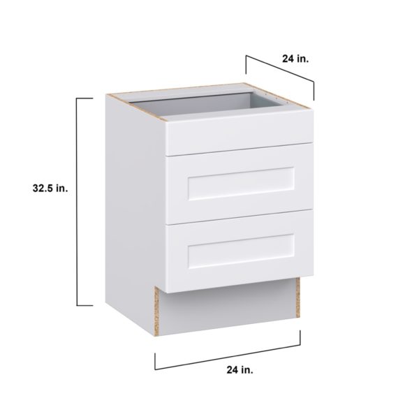 Jasmine Painted Warm White Shaker Assembled 24 in. W x 32.5 in. H x 24 in. D ADA Drawer Base Cabinet with 3 Drawers