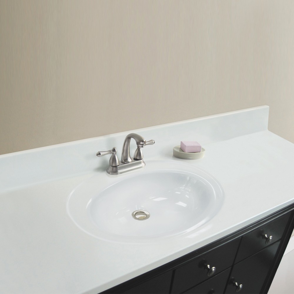 43"W x 22"D Solid White Cultured Marble Vanity Top with Oval Integrated Recessed Bowl