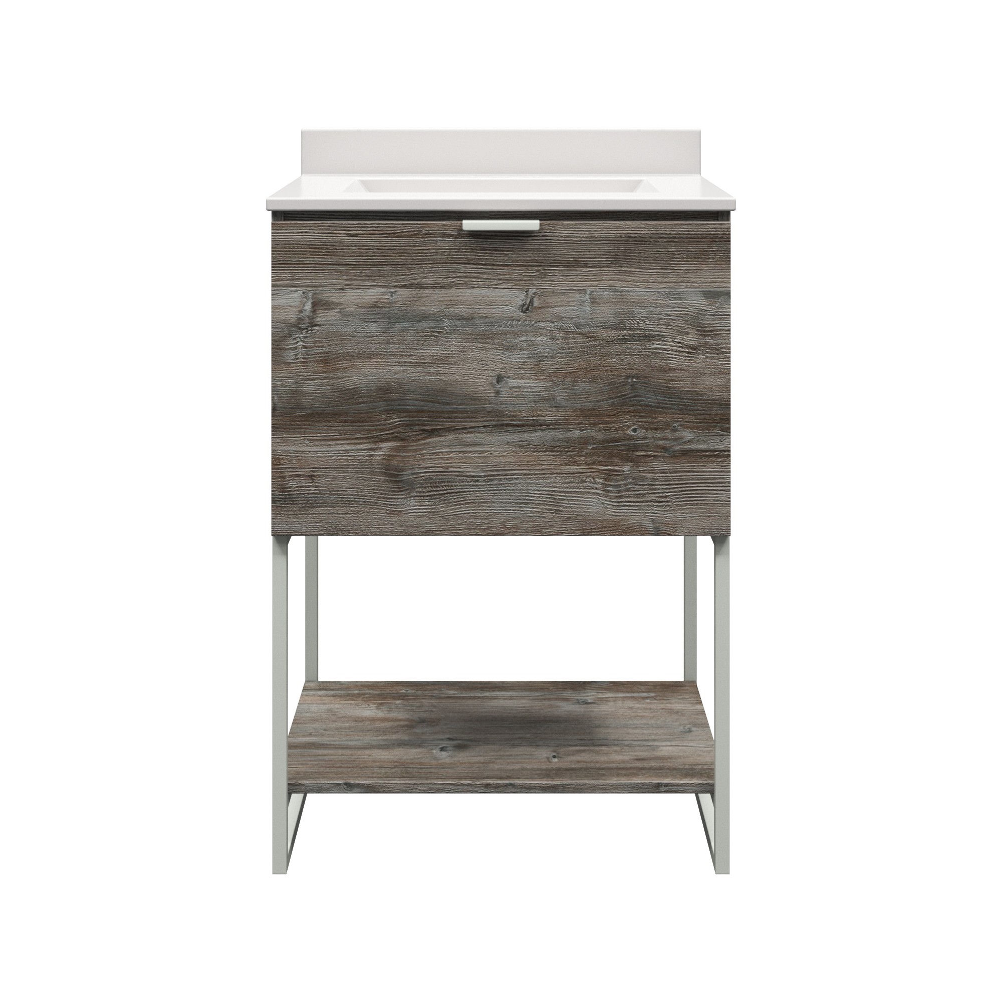 sheridan 25 in. W x 19 in. D Vanity in Driftwood Gray with Cultured Marble Vanity Top in White with White Basin