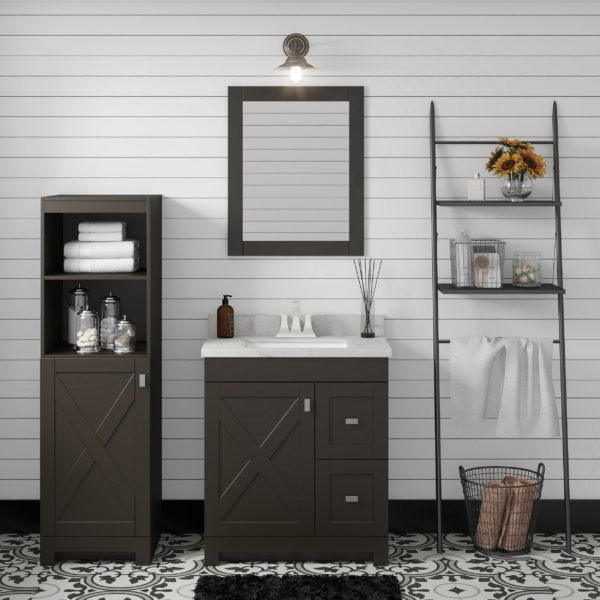 Acacia 31"W x 19"D Cocoa Brown Vanity with Arctic stone wave integrated bowl