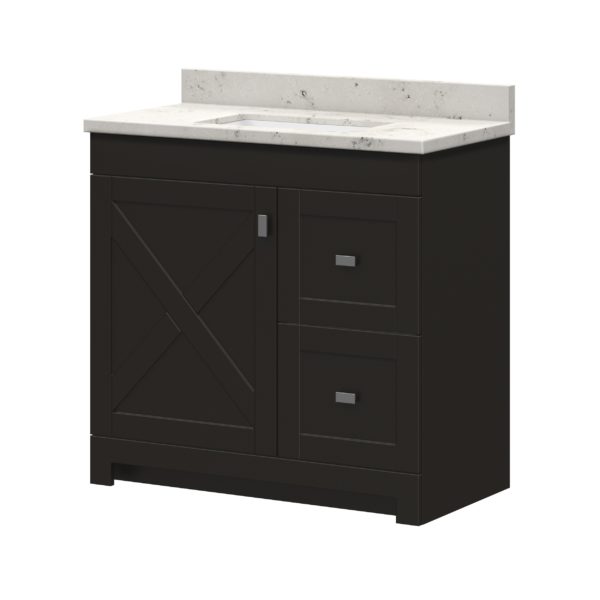 Acacia 37"W x 19"D Cocoa Brown Vanity with Arctic stone wave integrated bowl