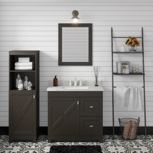 Acacia 37"W x 19"D Cocoa Brown Vanity with Arctic stone wave integrated bowl