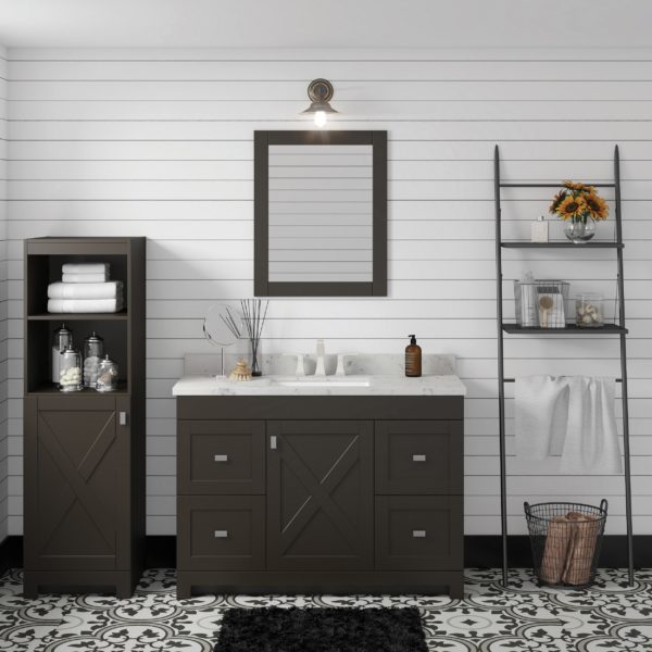 Acacia 49"W x 19"D Cocoa Brown Vanity with Arctic stone wave integrated bowl