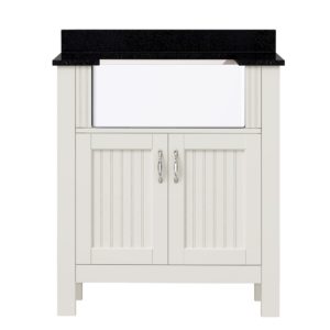 Aster 31"W x 19"D x 34"H Cotton White Vanity and Jet Black Granite Vanity Top with Farmhouse Style Sink