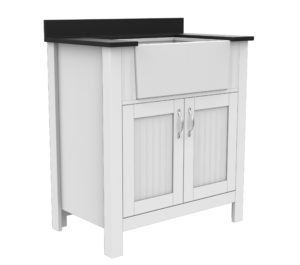 Aster 31"W x 19"D x 34"H Cotton White Vanity and Jet Black Granite Vanity Top with Farmhouse Style Sink