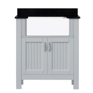 Aster 31"W x 19"D x 34"H Light Silver Vanity and Jet Black Granite Vanity Top with Farmhouse Style Sink