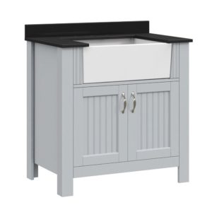 Aster 31"W x 19"D x 34"H Light Silver Vanity and Jet Black Granite Vanity Top with Farmhouse Style Sink