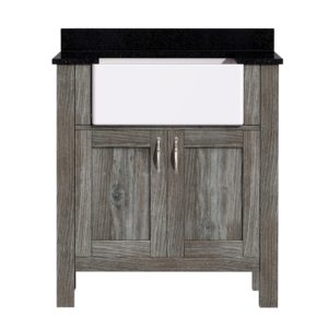 Aster 31"W x 19"D x 34"H Provincial Pine Vanity and Jet Black Granite Vanity Top with Farmhouse Style Sink