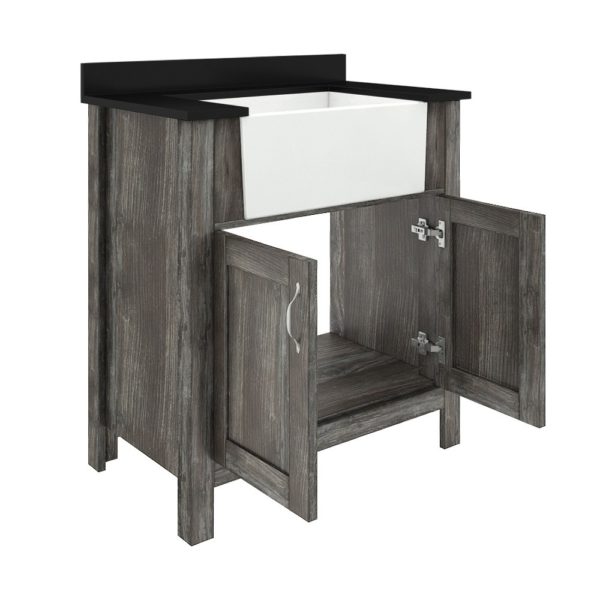 Aster 31"W x 19"D x 34"H Provincial Pine Vanity and Jet Black Granite Vanity Top with Farmhouse Style Sink